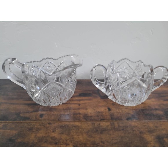 Crystal Cut Glass Creamer and Sugar Bowl | Vintage - Picture 3 of 11